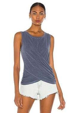 Sundry Sleeveless Twist Tank Top in Navy Blue